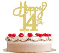 SYKYCTCY 1 Pack Happy 14th Cake Topper Glitter Number 14 Fourteen Birthday Cake Pick Decorations for Cheers to 14 Years Old 13th Birthday Wedding Anniversary Party Supplies