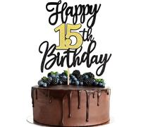 SYKYCTCY 1 Pack Happy 15th Birthday Cake Topper Glitter Cheers to 15 Years Birthday Cake Pick Sweet 15 Fabulous Cake Decorations for Happy 15th Birthday Anniversary Theme Party Supplies