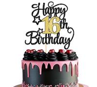 SYKYCTCY 1 Pack Happy 16th Birthday Cake Topper 16 Fabulous Cheers to 16 Years Sixteen Birthday Cake Pick with Glitter Star for 16th Birthday Anniversary Party Cake Decoration Supplies