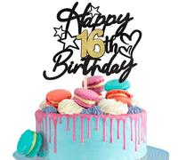 SYKYCTCY 1 Pack Happy 16th Birthday Cake Topper Glitter Cheers to 16 Years Sixteen16 Fabulous Birthday Cake Pick with Love Star for Sweet 16 Birthday Anniversary Party Cake Decoration Supplies