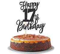 SYKYCTCY 1 Pack Happy 17th Birthday Cake Topper Black Glitter Cheers to 17 Years Birthday Cake Pick 17 Fabulous Cake Decoration for Happy Birthday Theme Anniversary Party Supplies