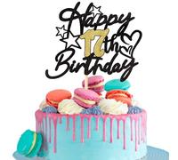 SYKYCTCY 1 Pack Happy 17th Birthday Cake Topper Glitter Love Star Cheers to 17 Years Seventeen 17 Fabulous Birthday Cake Pick for Sweet 17 Birthday Anniversary Party Cake Decoration Supplies