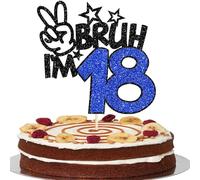 SYKYCTCY 1 Pack Happy 18th Birthday Cake Topper Glitter Bruh I'm 18 Cake Pick Bruh It's My 18th Cheers to 18 Years Cake Decoration for Funny 18th Birthday Party Supplies