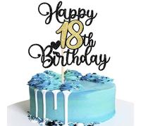 SYKYCTCY 1 Pack Happy 18th Birthday Cake Topper Glitter Cheers to 18 Years Birthday Cake Pick Eighteen Hello 18 Fabulous Cake Decorations for 18th Birthday Anniversary Party Supplies