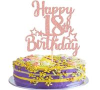 SYKYCTCY 1 Pack Happy 18th Birthday Cake Topper Glitter Little Star 18 Fabulous Cake Pick Birthday Sign Cake Decorations for 18th Birthday Theme Party Supplies Rosegold