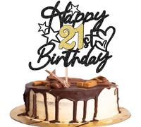 SYKYCTCY 1 Pack Happy 21st Birthday Cake Topper Glitter Cheers to 21 Years Twenty One 21 Fabulous Birthday Cake Pick with Love Star for 21st Birthday Anniversary Party Cake Decoration Supplies