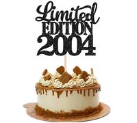 SYKYCTCY 1 Pack Happy 21st Birthday Cake Topper Glitter Limited EDITION 2004 Cake Pick 21 Fabulous Cake Decorations for Cheers to 21st Birthday Wedding Anniversary Party Supplies Black