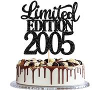 SYKYCTCY 1 Pack Happy 21st Birthday Cake Topper Glitter Limited EDITION 2005 Cake Pick 21 Fabulous Cake Decorations for Cheers to 21st Birthday Wedding Anniversary Party Supplies Black