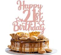 SYKYCTCY 1 Pack Happy 21st Birthday Cake Topper Glitter Star 21 Fabulous Cake Pick Cheers to 21 Cake Decorations for Children 21st Birthday Theme Party Supplies Rosegold