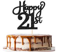 SYKYCTCY 1 Pack Happy 21st Cake Topper Glitter Number 21 Twenty-One Birthday Cake Pick Decorations for Cheers to 21 Years Old 21st Birthday Wedding Anniversary Party Supplies
