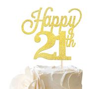 SYKYCTCY 1 Pack Happy 21st Cake Topper Glitter Number 21 Twenty One Birthday Cake Pick Decorations for Cheers to 21 Years Old 21st Birthday Wedding Anniversary Party Supplies Gold