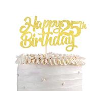 SYKYCTCY 1 Pack Happy 25th Birthday Cake Topper Glitter 25th Birthday Cake Pick 25 Fabulous Cake Decorations Cheers to 25 Years Old for 25th Birthday Theme Party Supplies Gold