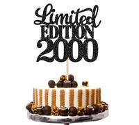 SYKYCTCY 1 Pack Happy 25th Birthday Cake Topper Glitter Limited EDITION 2000 Cake Pick 25 Fabulous Cake Decorations for Cheers to 25th Birthday Wedding Anniversary Party Supplies Black