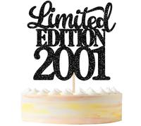 SYKYCTCY 1 Pack Happy 25th Birthday Cake Topper Glitter Limited EDITION 2001 Cake Pick 25 Fabulous Cake Decorations for Cheers to 25th Birthday Wedding Anniversary Party Supplies Black