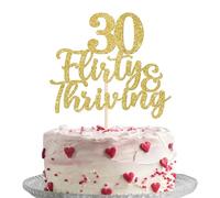 SYKYCTCY 1 Pack Happy 30th Birthday Cake Topper Glitter 30 Flirty & Thriving Cake Pick Cheers to 30 Years Old Cupcake Decorations for 30th Birthday Anniversary Party Cake Decoration Gold