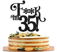 SYKYCTCY 1 Pack Happy 35th Birthday Cake Topper Black Glitter Cherrs to 35 Cake Pick Funny 35 Cake Decorations for Men Women 35th Birthday Anniversary Party Supplies