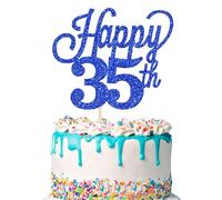SYKYCTCY 1 Pack Happy 35th Cake Topper Glitter Number 35 Thirty-five Birthday Cake Pick Decorations for Cheers to 35 Years Old 35th Birthday Wedding Anniversary Party Supplies Black