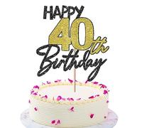 SYKYCTCY 1 Pack Happy 40th Birthday Cake Topper Black Gold Glitter Cheers to 40 Years Birthday Cake Pick 40 Fabulous Birthday Cake Decoration for Happy 40th Birthday Anniversary Party Supplies