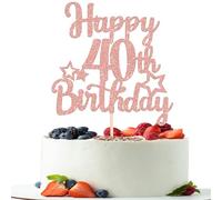 SYKYCTCY 1 Pack Happy 40th Birthday Cake Topper Glitter Star 40 Fabulous Cake Pick Cheers to 40 Cake Decorations for Children 40th Birthday Theme Party Supplies Rosegold