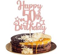 SYKYCTCY 1 Pack Happy 50th Birthday Cake Topper Glitter Star 50 Fabulous Cake Pick Cheers to 50 Cake Decorations for Children 50th Birthday Theme Party Supplies Rosegold