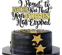 SYKYCTCY 1 Pack Happy 50th Birthday Cake Topper I Regret to Inform You That Your Forties Has Expired Cake Pick Cheers to 50 Years Cake Decorations for Funny 50th Birthday Party Supplies