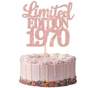 SYKYCTCY 1 Pack Happy 55th Birthday Cake Topper Glitter Limited EDITION 1970 Cake Pick 55 Fabulous Cake Decorations for Cheers to 55th Birthday Wedding Anniversary Party Supplies Rosegold