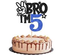 SYKYCTCY 1 Pack Happy 5th Birthday Cake Topper Glitter Bro I'm 5 Cake Pick Decorations for Teen Five Birthday Party Cake Decorations Supplies