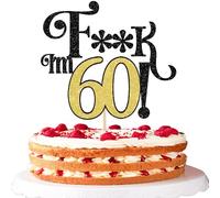 SYKYCTCY 1 Pack Happy 60th Birthday Cake Topper Glitter I'm 60 Cherrs to 60 Cake Pick 60th Birthday Funny 60 Cake Decorations for Men Women 60th Birthday Anniversary Party Supplies Black Gold