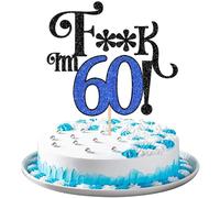 SYKYCTCY 1 Pack Happy 60th Birthday Cake Topper Glitter Sixty Hello 60 Cherrs to 60 Cake Pick I'm 60 Funny 60 Cake Decorations for Men Women 60th Birthday Anniversary Party Supplies Black Blue
