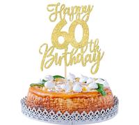 SYKYCTCY 1 Pack Happy 60th Birthday Cake Topper Gold Glitter Cheers to 60 Years Birthday Cake Pick 60 Fabulous Cake Decoration for Happy Birthday Theme Anniversary Party Supplies