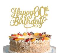 SYKYCTCY 1 Pack Happy 60th Birthday Cake Topper with Glitter Star Cheers to 60 Cake Pick 60 Fabulous Cake Decorations for 60th Birthday Anniversary Theme Party Supplies Gold