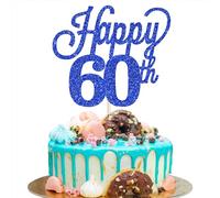SYKYCTCY 1 Pack Happy 60th Cake Topper Glitter Number 60 Sixty Birthday Cake Pick Decorations for Cheers to 60 Years Old 60th Birthday Wedding Anniversary Party Supplies Blue