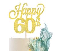 SYKYCTCY 1 Pack Happy 60th Cake Topper Glitter Number 60 Sixty Birthday Cake Pick Decorations for Cheers to 60 Years Old 60th Birthday Wedding Anniversary Party Supplies Gold
