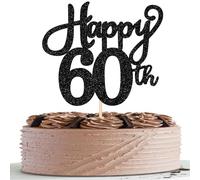 SYKYCTCY 1 Pack Happy 60th Cake Topper Glitter Number 60 Sixty Birthday Cake Pick Decorations for Cheers to 60 Years Old 60th Birthday Wedding Anniversary Party Supplies