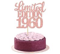 SYKYCTCY 1 Pack Happy 65th Birthday Cake Topper Glitter Limited EDITION 1960 Cake Pick 65 Fabulous Cake Decorations for Cheers to 65th Birthday Wedding Anniversary Party Supplies Rosegold