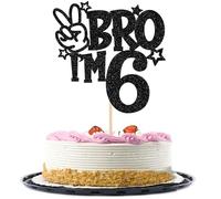 SYKYCTCY 1 Pack Happy 6th Birthday Cake Topper Glitter Bro I'm 6 Cake Pick Funny 9th Birthday Decorations Party Cake Decorations Supplies