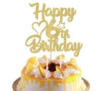 SYKYCTCY 1 Pack Happy 6th Birthday Cake Topper Glitter Heart Star 6 Fabulous Cake Picks - Gold