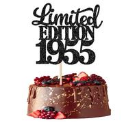 SYKYCTCY 1 Pack Happy 70th Birthday Cake Topper Glitter Limited EDITION 1955 Cake Pick 70 Fabulous Cake Decorations for Cheers to 70th Birthday Wedding Anniversary Party Supplies Black