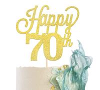 SYKYCTCY 1 Pack Happy 70th Cake Topper Glitter Number 70 Seventy Birthday Cake Pick Decorations for Cheers to 70 Years Old 70th Birthday Wedding Anniversary Party Supplies Gold