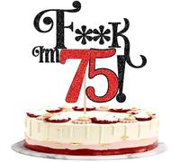 SYKYCTCY 1 Pack Happy 75th Birthday Cake Topper Glitter Cherrs to 75 Cake Pick Funny 75 Cake Decorations for Men Women 75th Birthday Anniversary Party Supplies Black Red