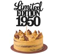 SYKYCTCY 1 Pack Happy 75th Birthday Cake Topper Glitter Limited EDITION 1950 Cake Pick 75 Fabulous Cake Decorations for Cheers to 75th Birthday Wedding Anniversary Party Supplies Black