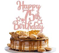 SYKYCTCY 1 Pack Happy 75th Birthday Cake Topper Glitter Little Star 75 Fabulous Cake Pick Birthday Sign Cake Decorations for 75th Birthday Theme Party Supplies Rosegold
