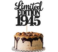 SYKYCTCY 1 Pack Happy 80th Birthday Cake Topper Glitter Limited EDITION 1945 Cake Pick 80 Fabulous Cake Decorations for Cheers to 80th Birthday Wedding Anniversary Party Supplies Black