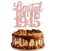 SYKYCTCY 1 Pack Happy 80th Birthday Cake Topper Glitter Limited EDITION 1945 Cake Pick 80 Fabulous Cake Decorations for Cheers to 80th Birthday Wedding Anniversary Party Supplies Rosegold