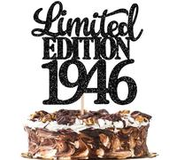 SYKYCTCY 1 Pack Happy 80th Birthday Cake Topper Glitter Limited EDITION 1946 Cake Pick 80 Fabulous Cake Decorations for Cheers to 80th Birthday Wedding Anniversary Party Supplies Black