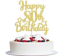 SYKYCTCY 1 Pack Happy 80th Birthday Cake Topper Glitter Little Star 80 Fabulous Cake Pick Birthday Sign Cake Decorations for 80th Birthday Theme Party Supplies Gold
