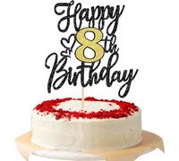 SYKYCTCY 1 Pack Happy 8th Birthday Cake Topper Black Gold Glitter Cheers to 8 Years Cake Pick 8 Fabulous Cake Decoration for Happy Birthday Anniversary Party Cake Decorations Supplies