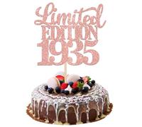 SYKYCTCY 1 Pack Happy 90th Birthday Cake Topper Glitter Limited EDITION 1935 Cake Pick 90 Fabulous Cake Decorations for Cheers to 90th Birthday Wedding Anniversary Party Supplies Rosegold