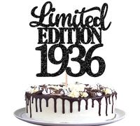 SYKYCTCY 1 Pack Happy 90th Birthday Cake Topper Glitter Limited EDITION 1936 Cake Pick 90 Fabulous Cake Decorations for Cheers to 90th Birthday Wedding Anniversary Party Supplies Black