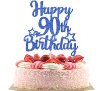 SYKYCTCY 1 Pack Happy 90th Birthday Cake Topper Glitter Little Star 90 Fabulous Cake Pick Birthday Sign Cake Decorations for 90th Birthday Theme Party Supplies Dark Blue